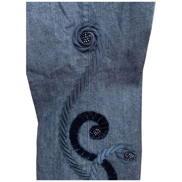 Vtg Y2K Black Swirl Velvet Embroidered Stretch Flare Jeans Pants Sz 10 Boho Goth - Picture 7 of 16